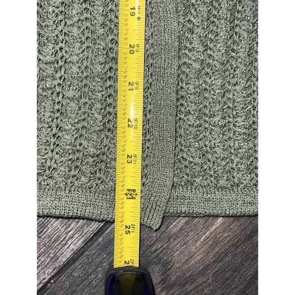 Coldwater Creek Green 3/4 Sleeve Open Front Sweater L Woven EUC Stretch - Picture 7 of 7